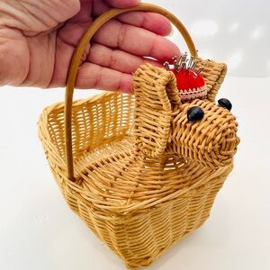 Sewing Wicker Dog Basket Pin Cushion Head Vintage